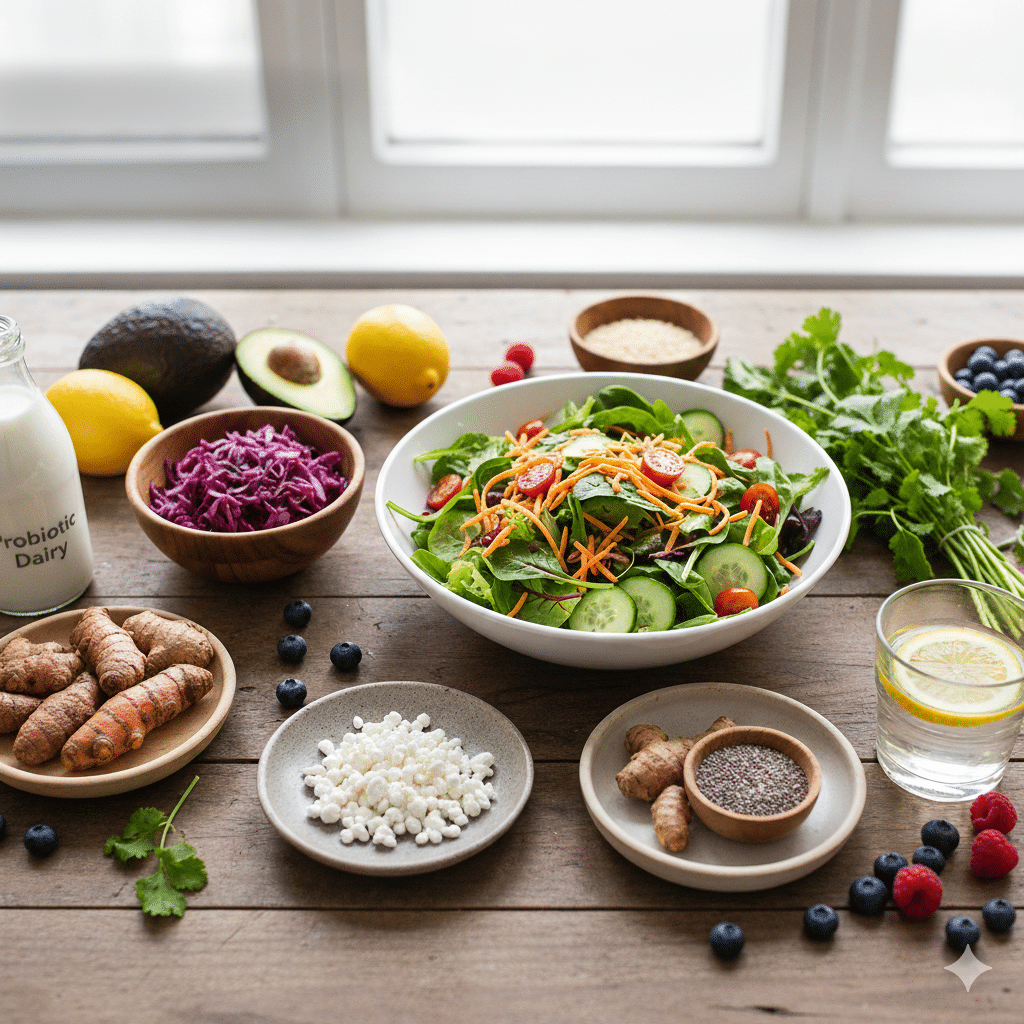 Alimentos saludables para nutrición digestiva, plan dietético para aliviar ardores, acidez y problemas por Helicobacter pylori